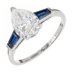 Retro Van Cleef & Arpels 1.40 Carat Pear Diamond Sapphire Platinum Engagement Ring