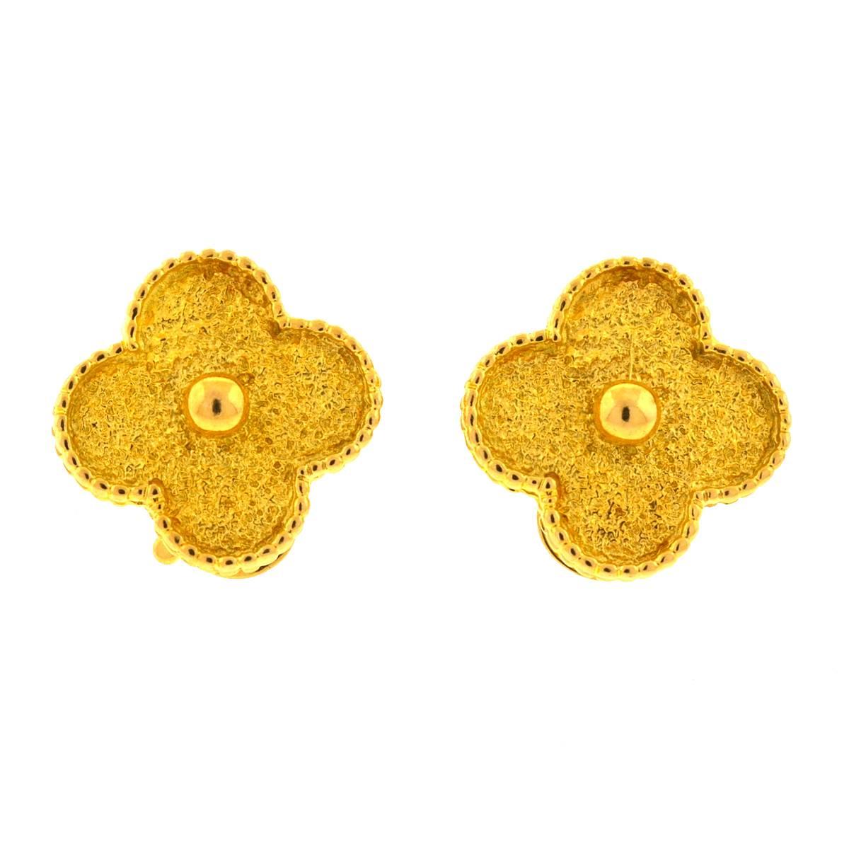Van Cleef & Arpels 18 Karat Gold Vintage Alhambra Stud Earrings