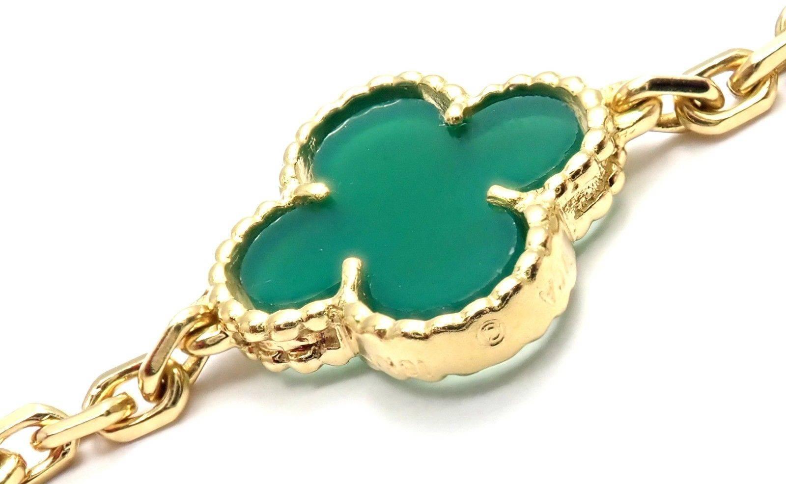 Van Cleef & Arpels 20 Chrysoprase Green Chalcedony Alhambra Yellow Gold Necklace 2