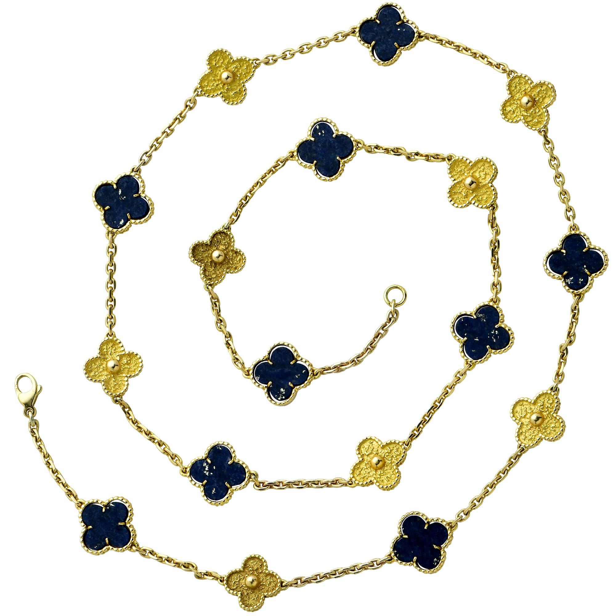 Van Cleef & Arpels Alhambra 17 Motif Lapis and Yellow Gold Necklace
