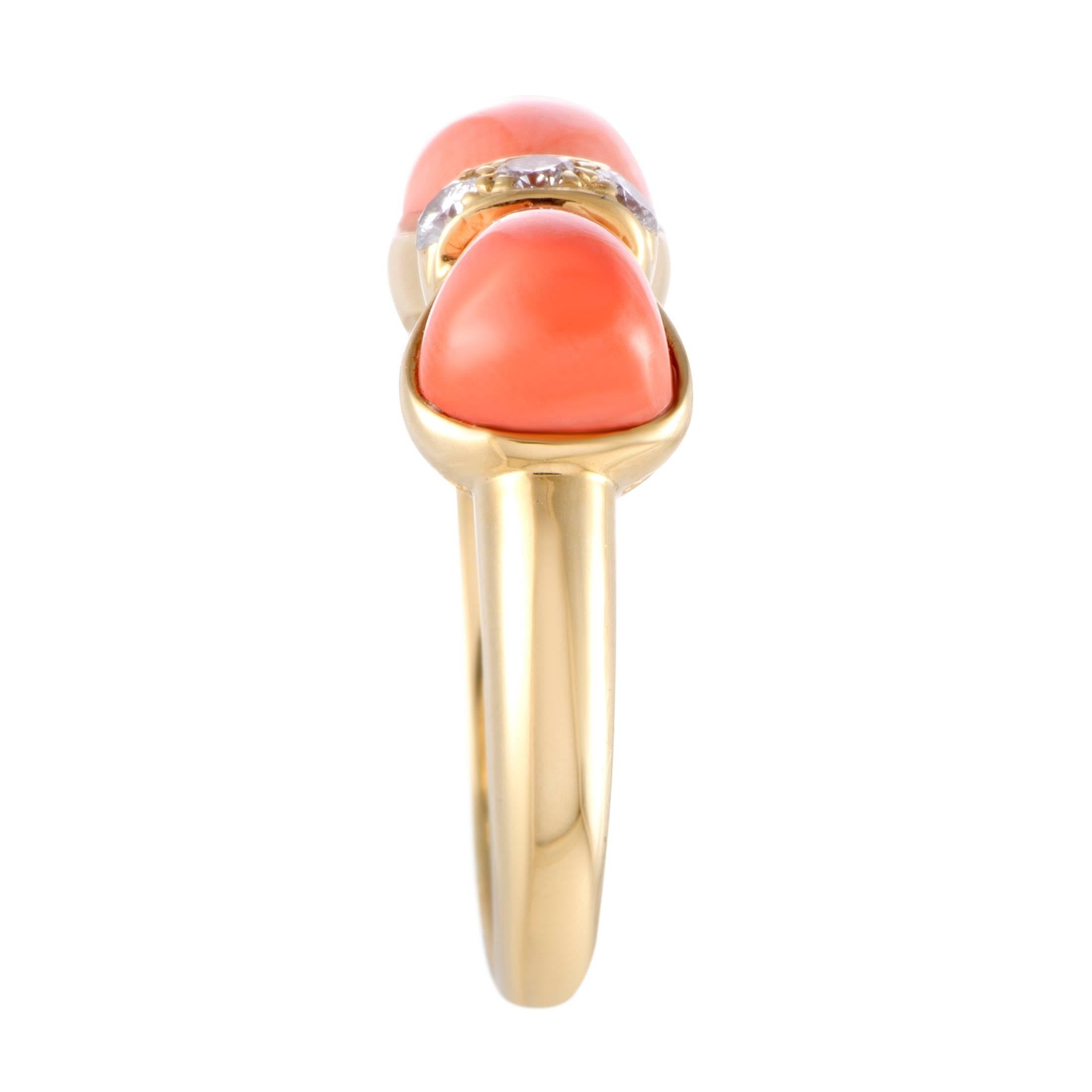 Round Cut Van Cleef & Arpels Coral Diamond Gold Bow Ring