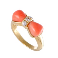 Van Cleef & Arpels Coral Diamond Gold Bow Ring