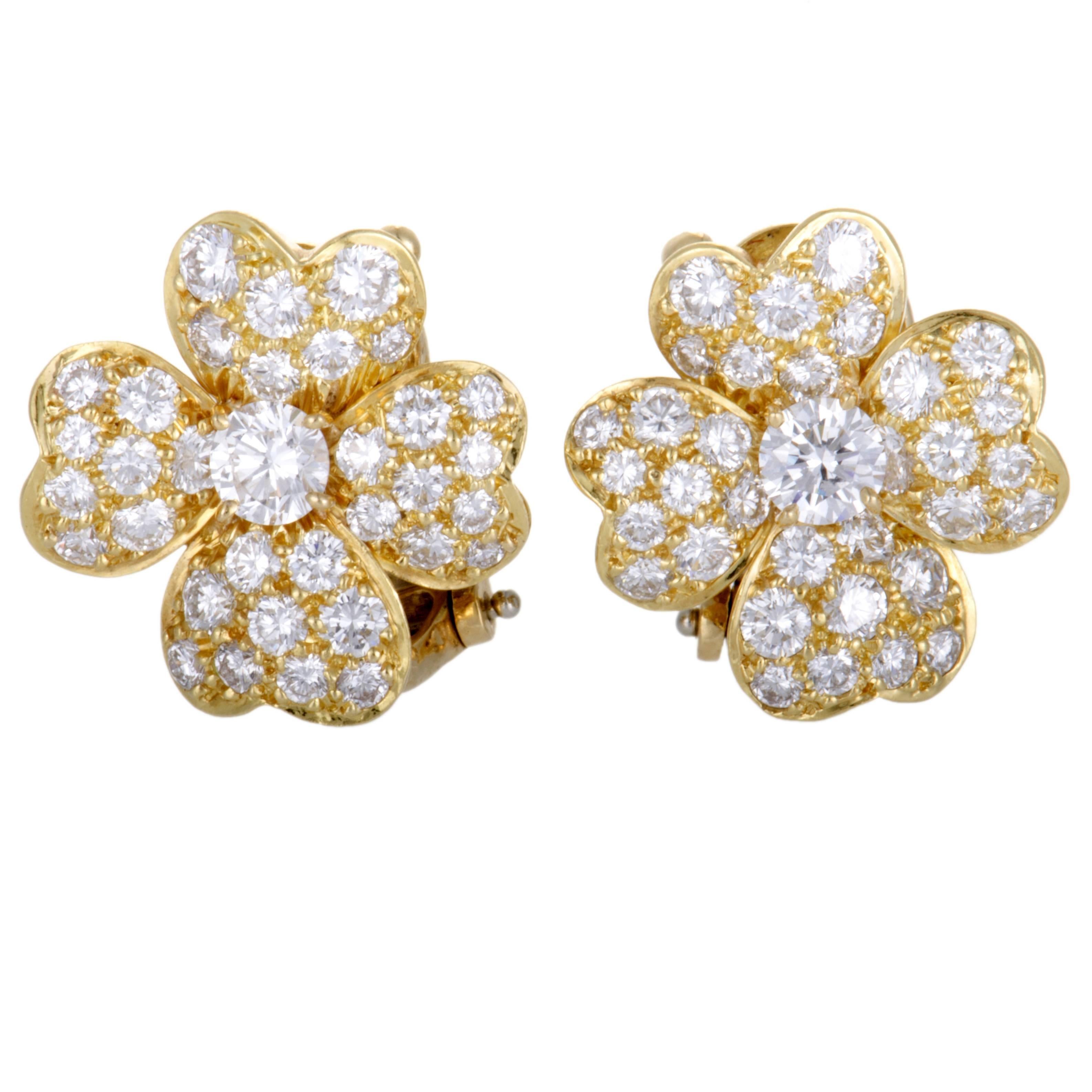 Van Cleef & Arpels Cosmos Diamond Pave Gold Flower Earrings