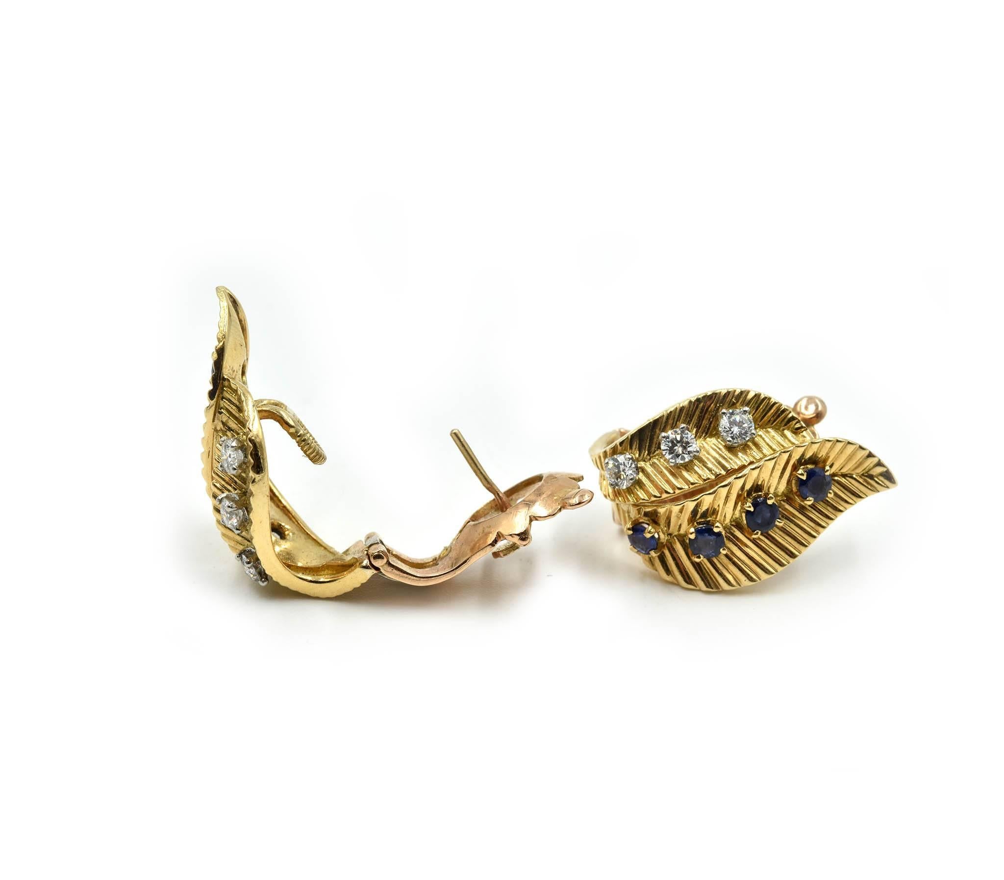 Women's Van Cleef & Arpels Diamond and Sapphire Earrings 18 Karat Yellow Gold