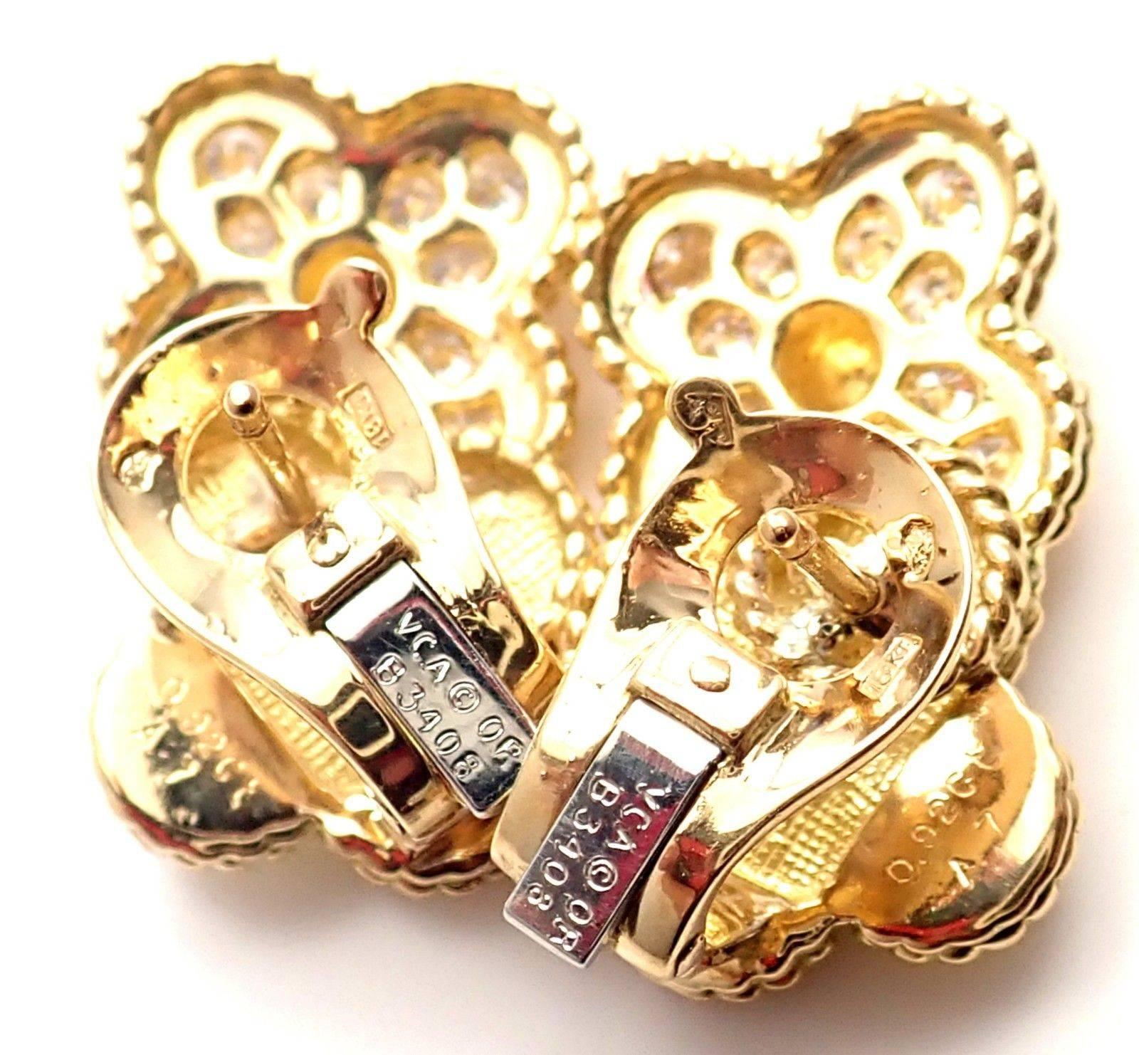 Women's or Men's Van Cleef & Arpels Diamond and Yellow Gold Vintage Alhambra Earrings