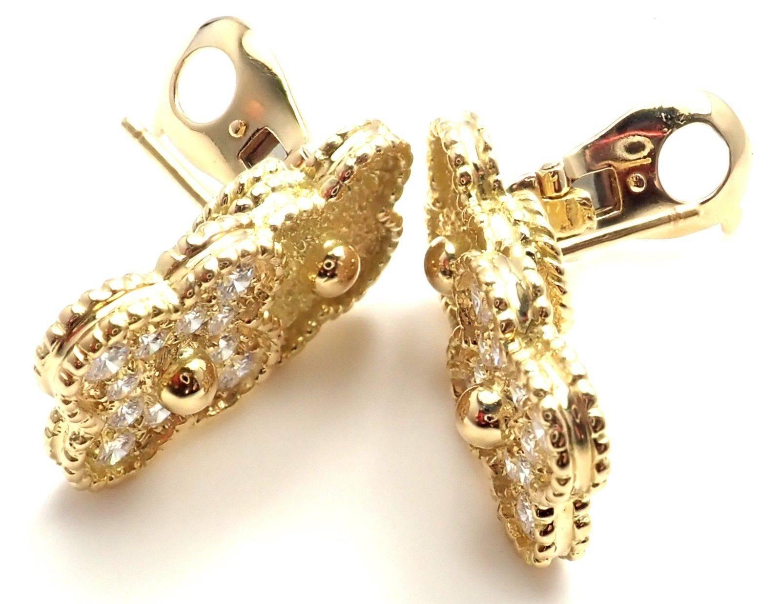 Van Cleef & Arpels Diamond and Yellow Gold Vintage Alhambra Earrings 2
