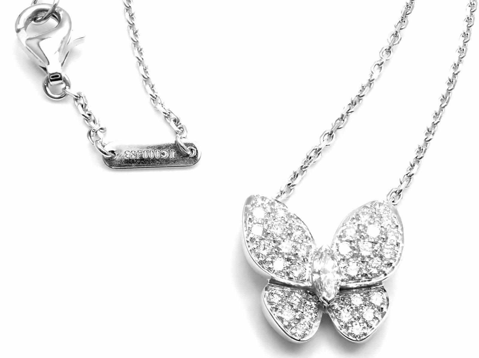 Van Cleef & Arpels Diamond Butterfly Papillon White Gold Necklace In New Condition In Holland, PA