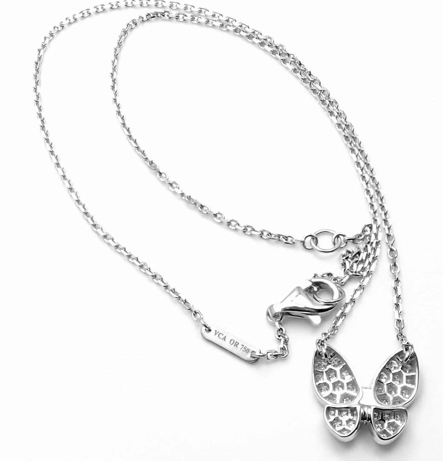 Women's or Men's Van Cleef & Arpels Diamond Butterfly Papillon White Gold Necklace