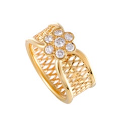 Van Cleef & Arpels Diamond Flower Lattice Gold Band Ring