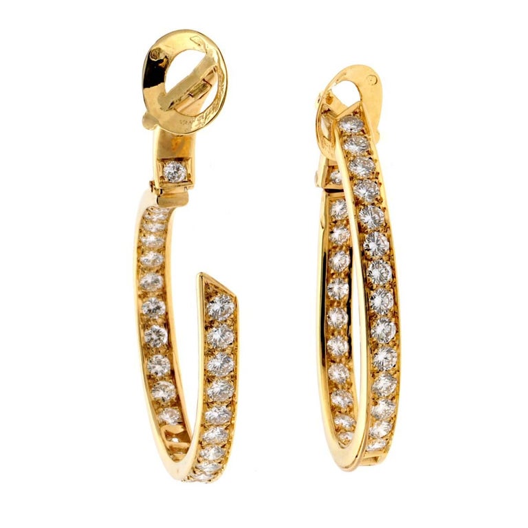 Van Cleef and Arpels Diamond Hoop Gold Earrings at 1stDibs