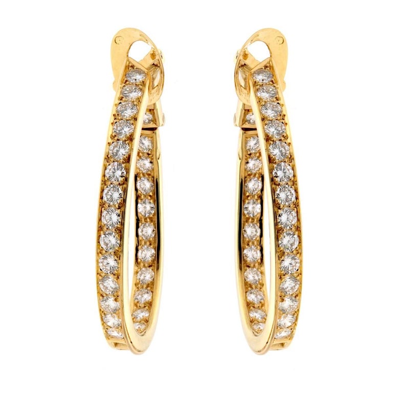 Van Cleef and Arpels Diamond Hoop Gold Earrings at 1stDibs