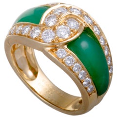 Van Cleef & Arpels Diamond Pave and Green Chrysoprase Yellow Gold Band Ring