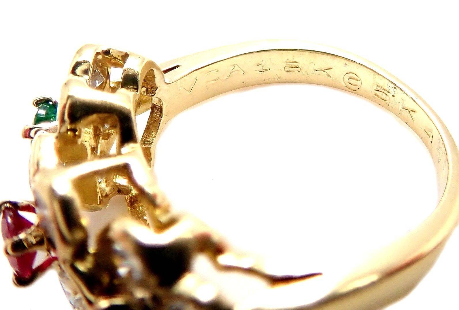 Women's or Men's Van Cleef & Arpels Diamond Ruby Emerald Sapphire Flower Band Ring
