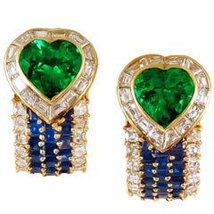 Van Cleef & Arpels Diamond, Sapphire, Emerald Earrings
