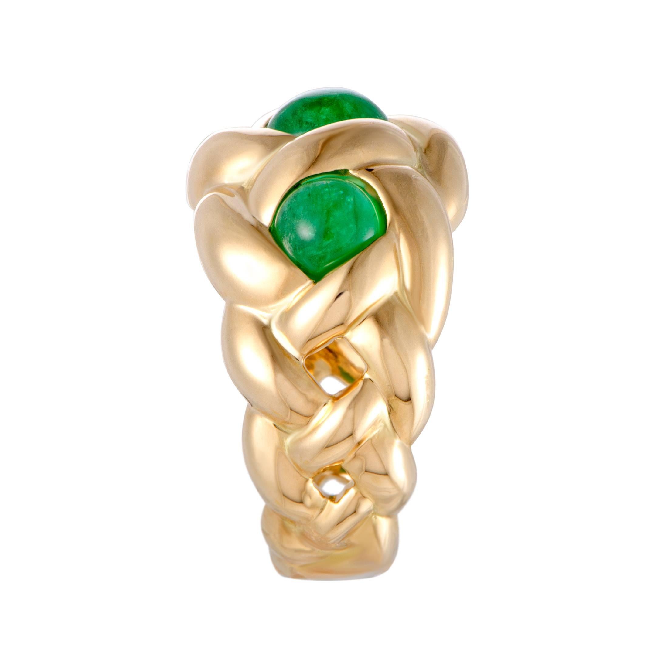 Round Cut Van Cleef & Arpels Emerald Braided Gold Band Ring