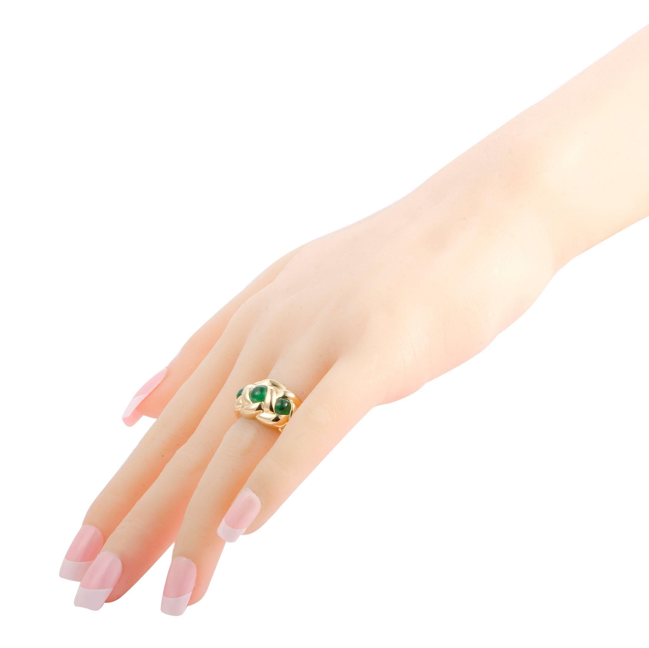 Van Cleef & Arpels Emerald Braided Gold Band Ring In Excellent Condition In Southampton, PA