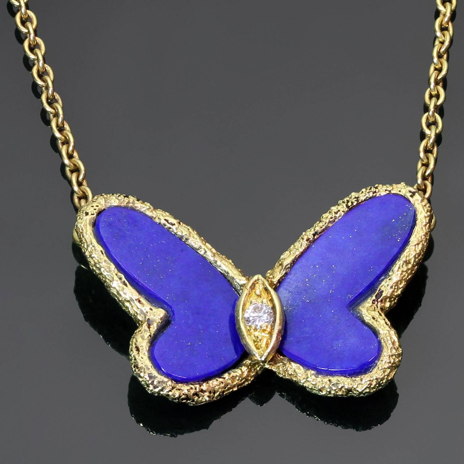 Women's Van Cleef & Arpels Flying Beauties Diamond Lapis Lazuli Butterfly Necklace