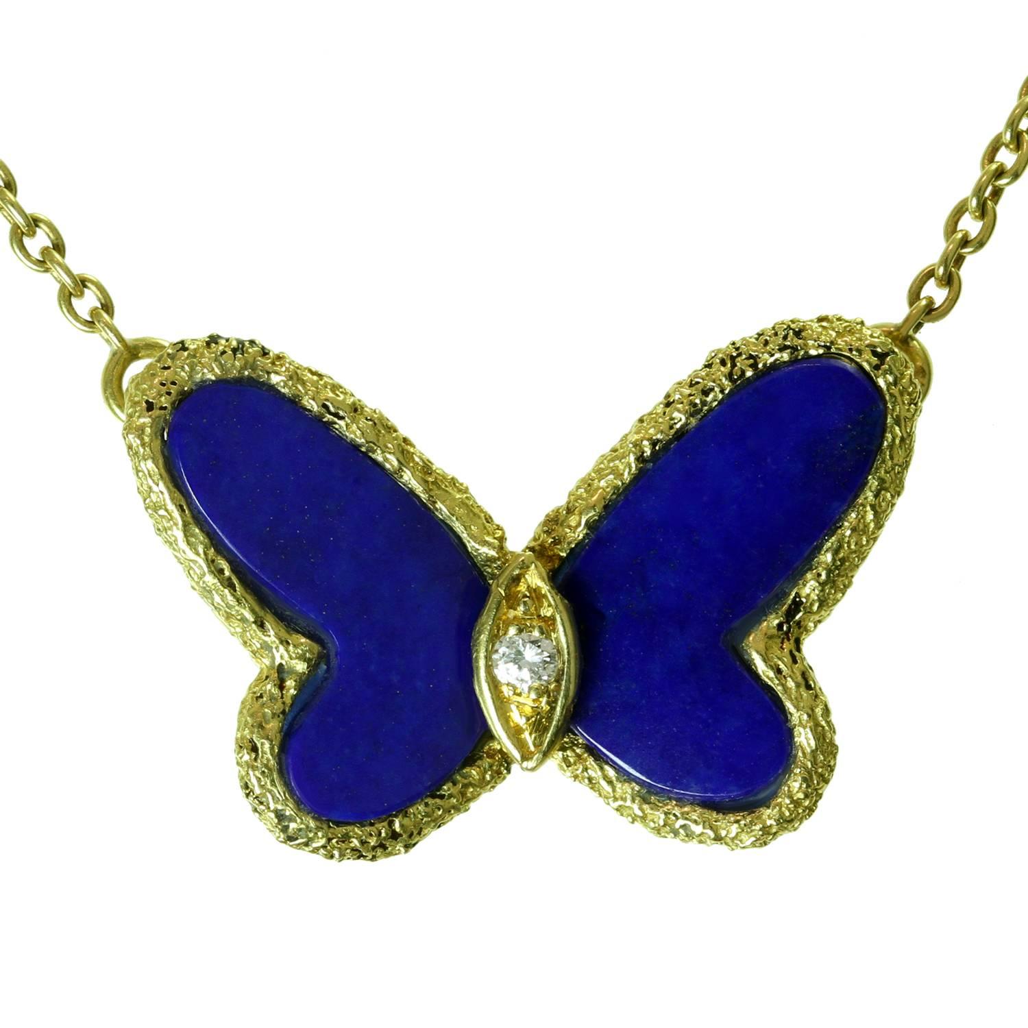 Van Cleef & Arpels Flying Beauties Diamond Lapis Lazuli Butterfly Necklace