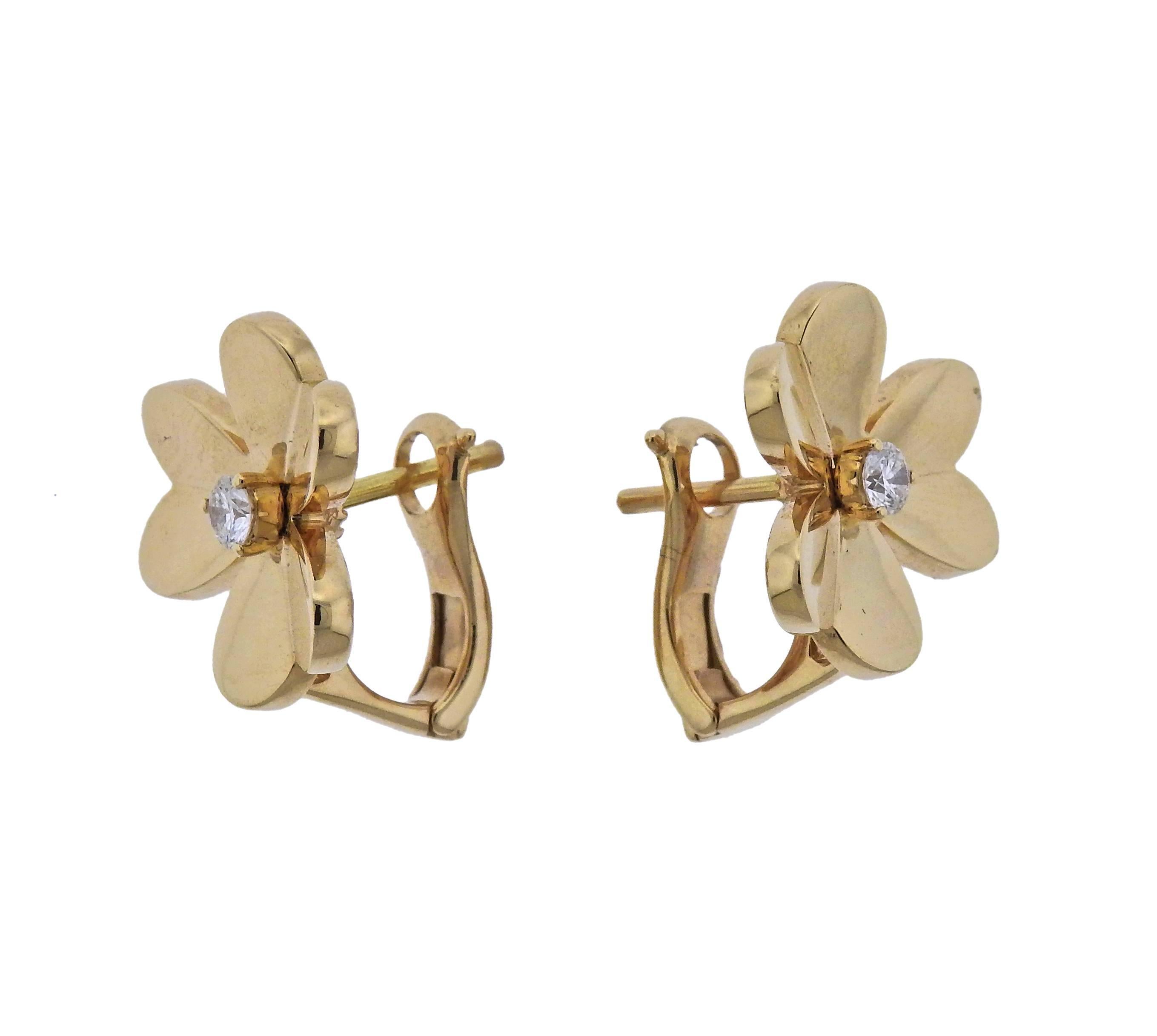 Pair of 18k yellow gold Frivole earrings, crafted by Van Cleef & Arpels, set with 0.17ctw in diamonds. Retail $5050, come with a pouch. Earrings are 15mm x 16mm, weight is 6.6 grams. Marked  VCA,  750, JB391***