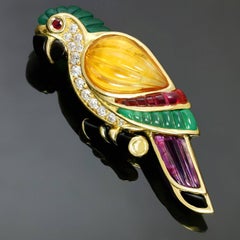 Van Cleef & Arpels Gemstone Diamond Yellow Gold Parrot Pin Brooch