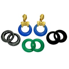 Retro Van Cleef & Arpels Gemstone Yellow Gold Interchangeable Door Knocker Earrings