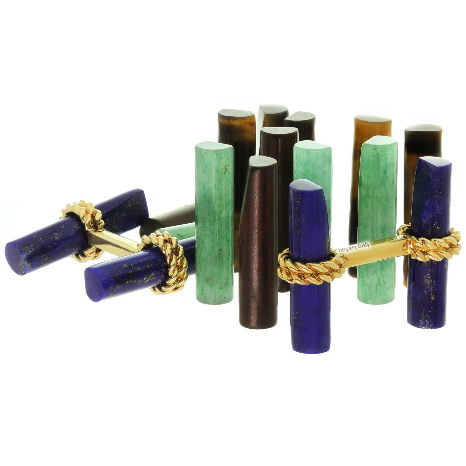 Van Cleef & Arpels Interchangeable Gemstone Baton Yellow Gold Bar Cufflinks In Good Condition In New York, NY