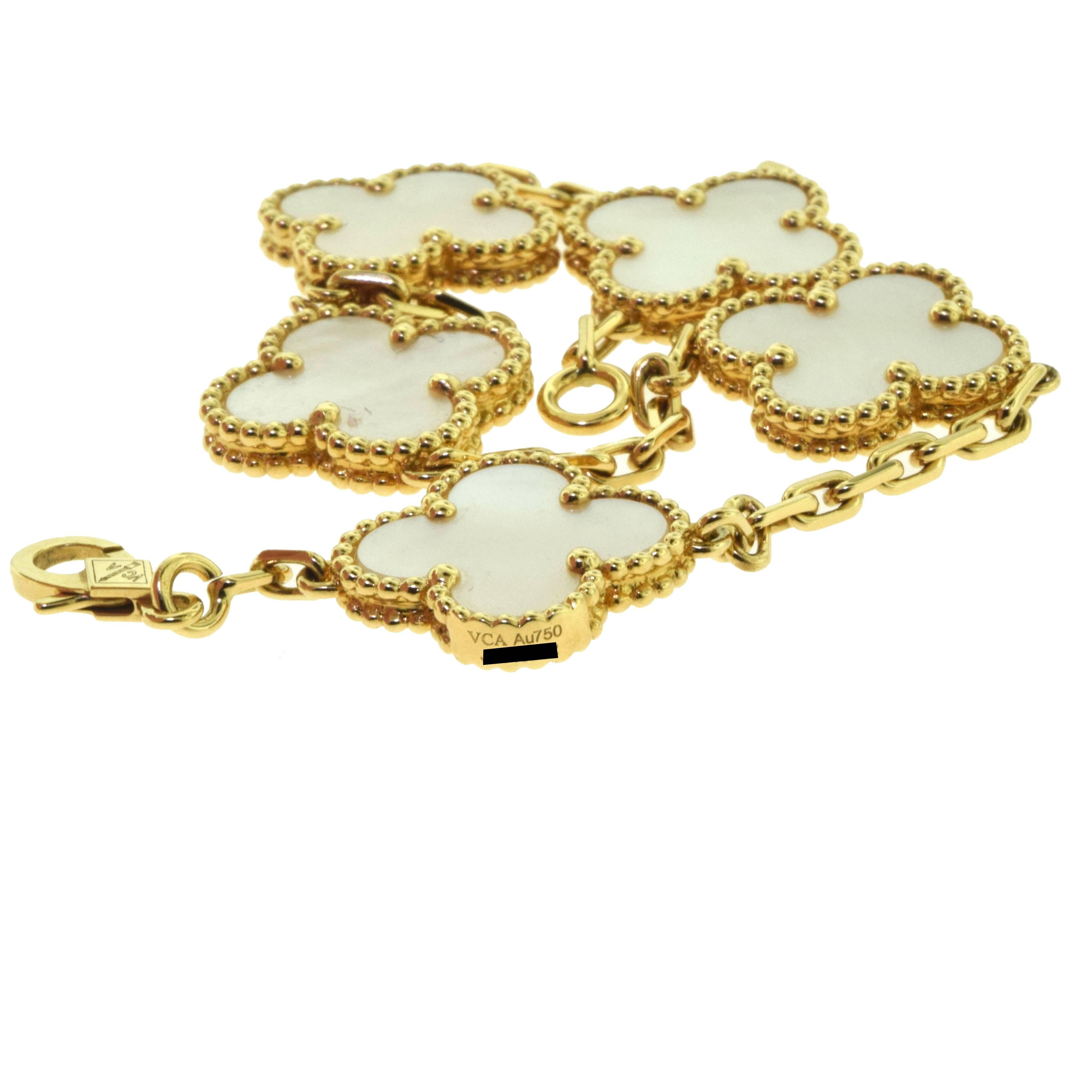 Van Cleef & Arpels Mother-of-Pearl Magic Alhambra Bracelet 18 Karat Yellow Gold In Excellent Condition For Sale In Miami, FL
