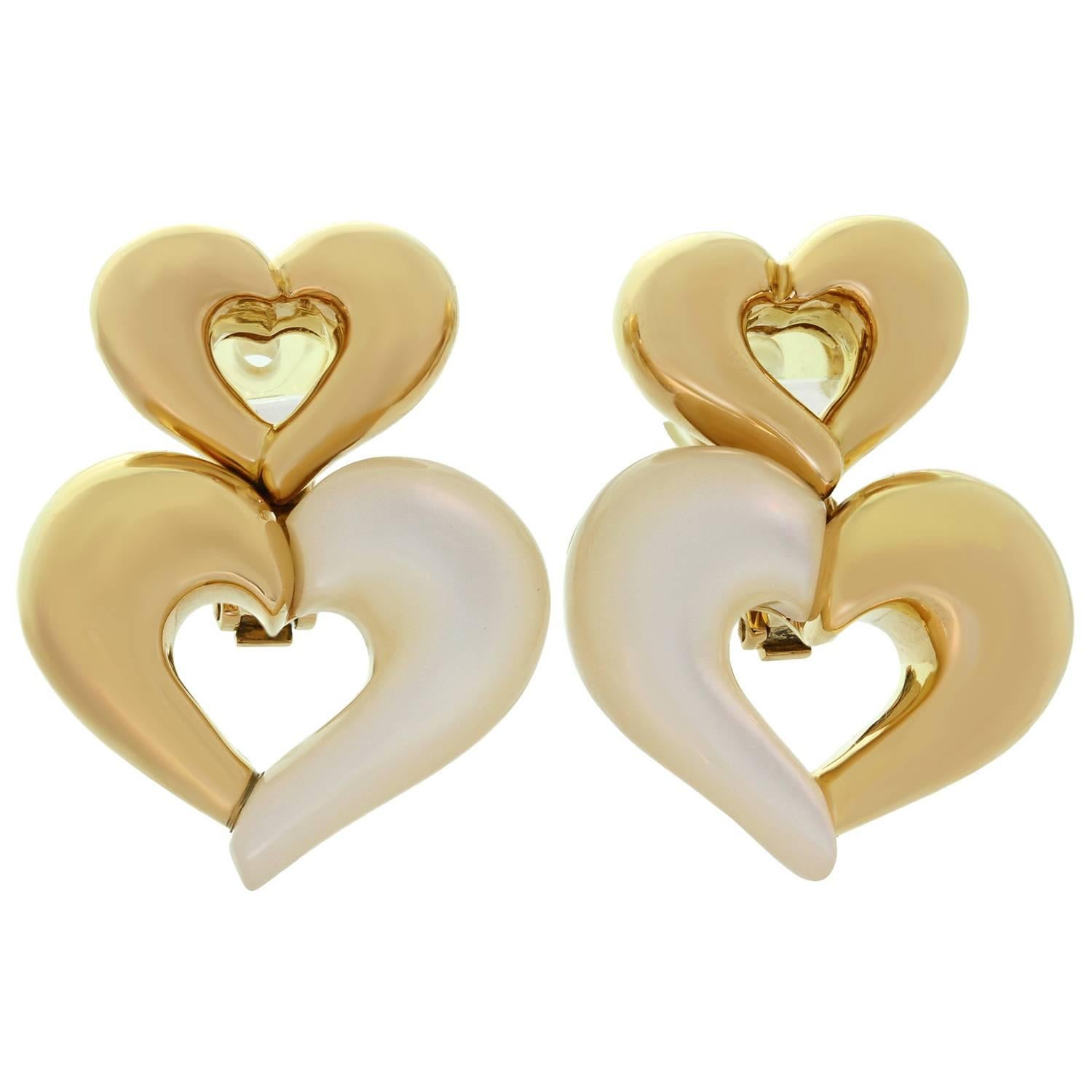 Van Cleef 
Arpels Mother-of-Pearl Yellow Gold Heart Clip-On Earrings