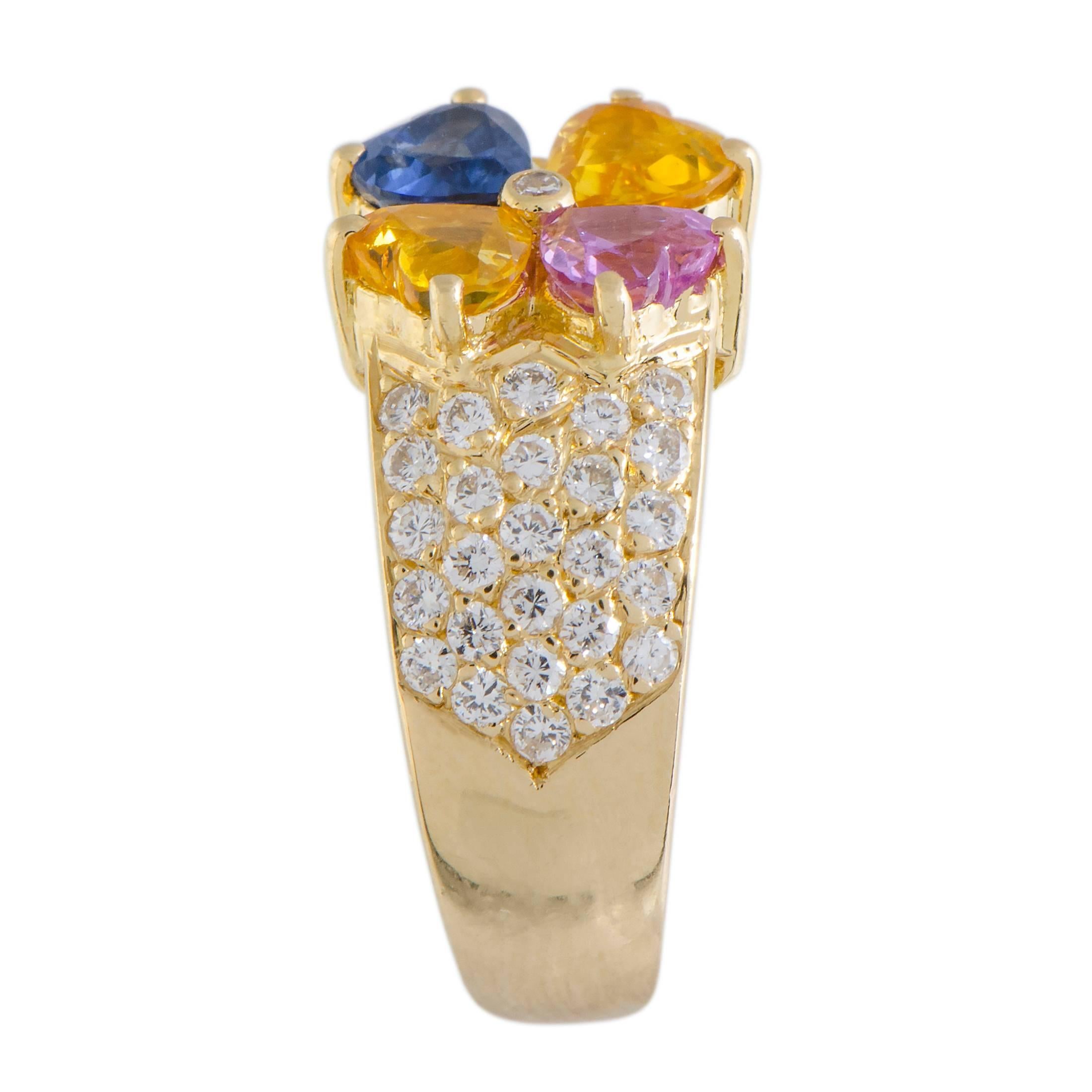 Van Cleef & Arpels Multi-Color Sapphire and Diamond Gold Flower Ring In Excellent Condition In Southampton, PA