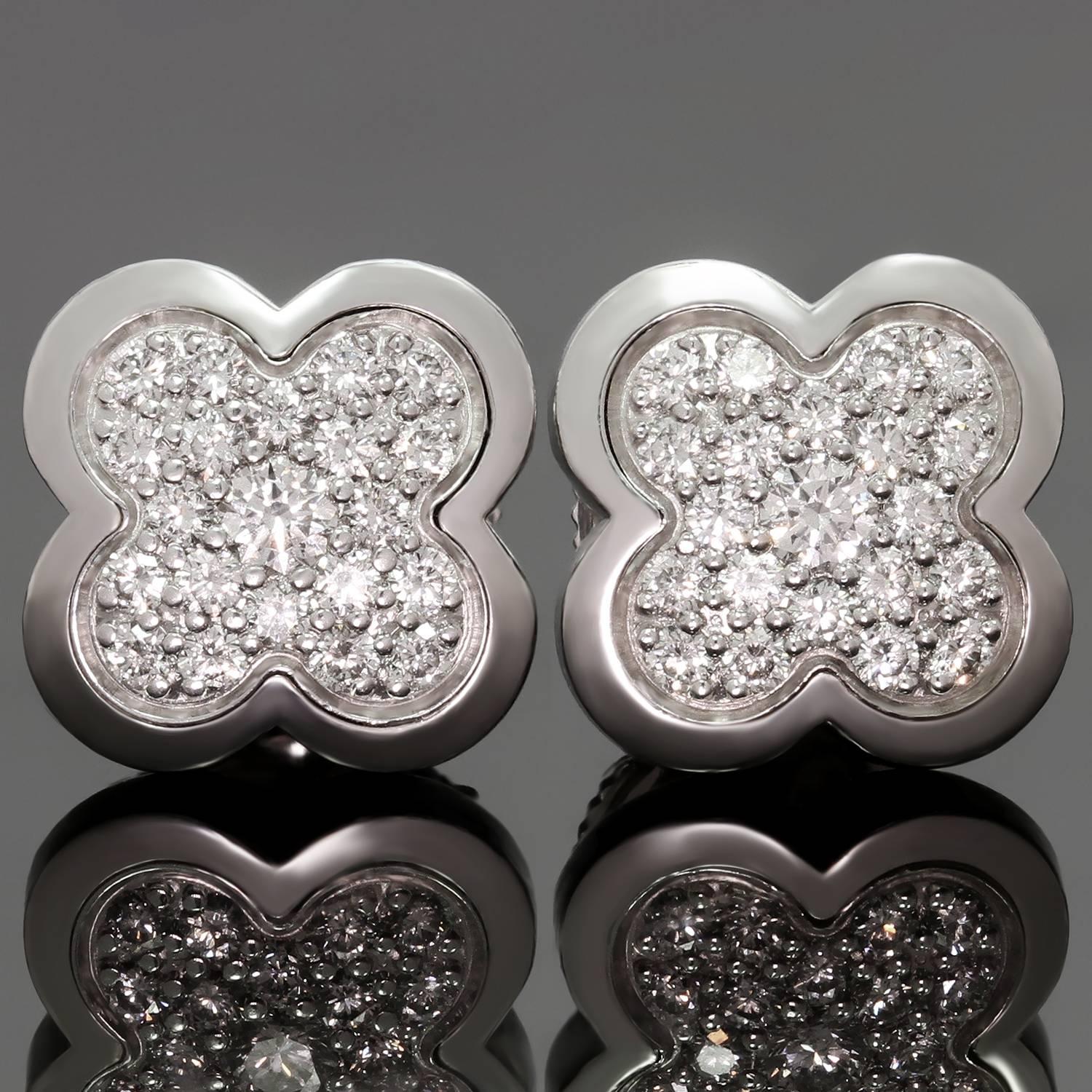 These gorgeous Van Cleef & Arpels stud earrings from the Pure Alhambra collection feature the lucky clover motif crafted in 18k white gold and set with brilliant-cut diamonds of an estimated 0.38 carats. Made in France circa 2005. Measurements: