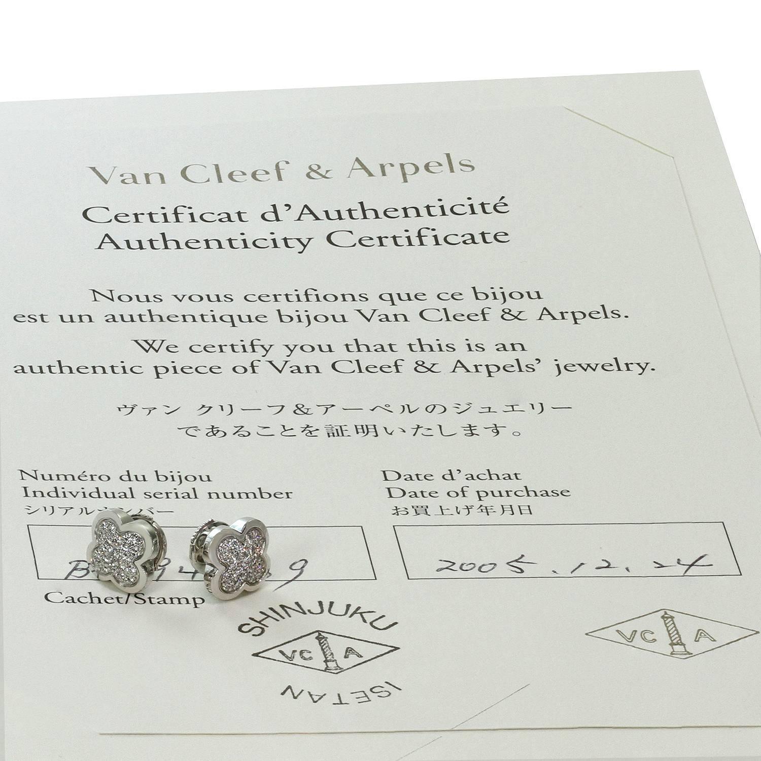 Van Cleef & Arpels Pure Alhambra Diamond White Gold Stud Earrings In Excellent Condition In New York, NY