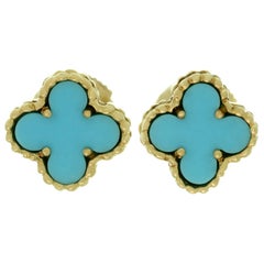 Van Cleef & Arpels Sweet Alhambra Turquoise Yellow Gold Stud Earrings