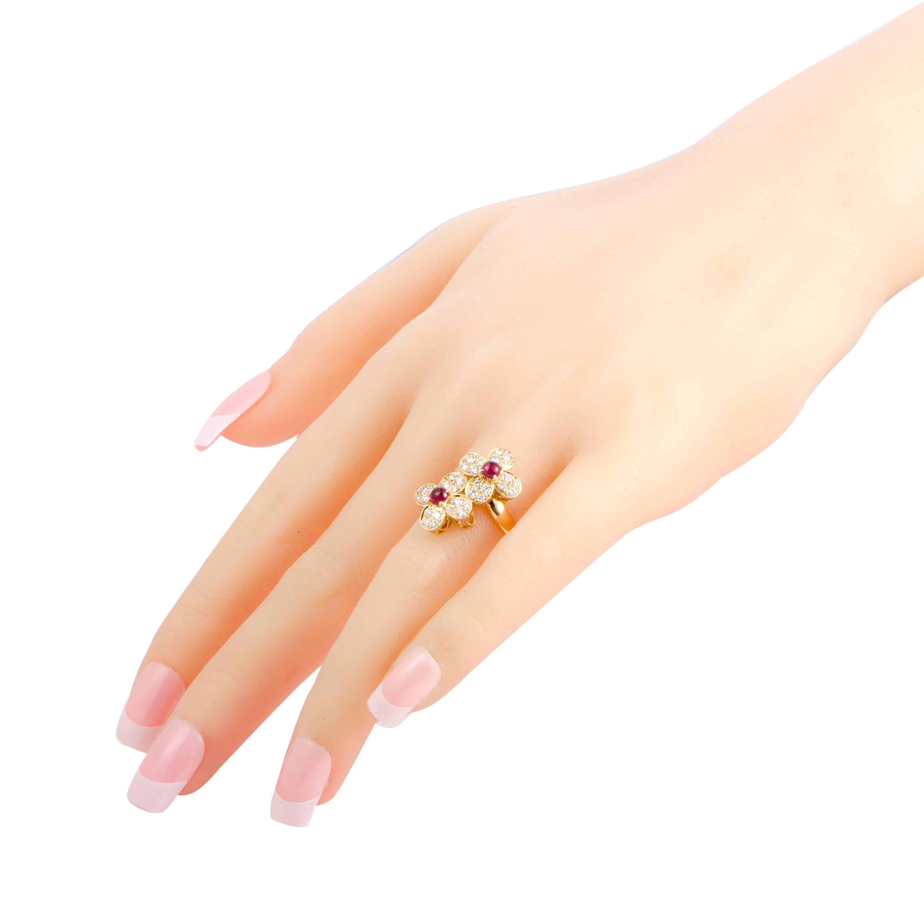 Women's Van Cleef & Arpels Trefle Ruby and Diamond Yellow Gold Flower Ring