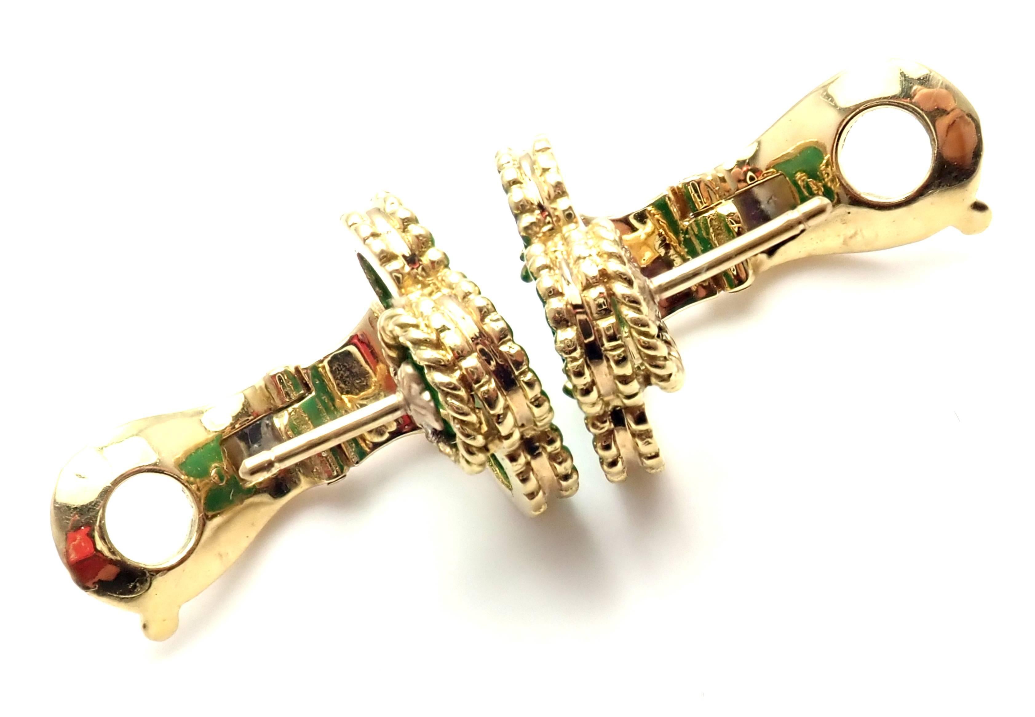 Van Cleef & Arpels Vintage Alhambra Green Chalcedony Yellow Gold Earrings 2