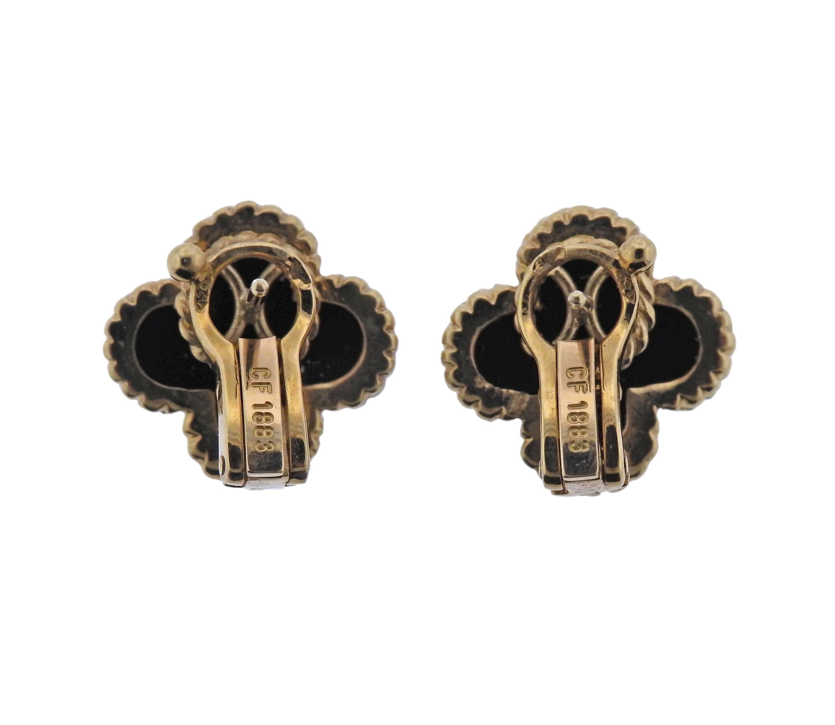 Van Cleef & Arpels Vintage Alhambra Onyx Gold Earrings In Excellent Condition In Lambertville, NJ