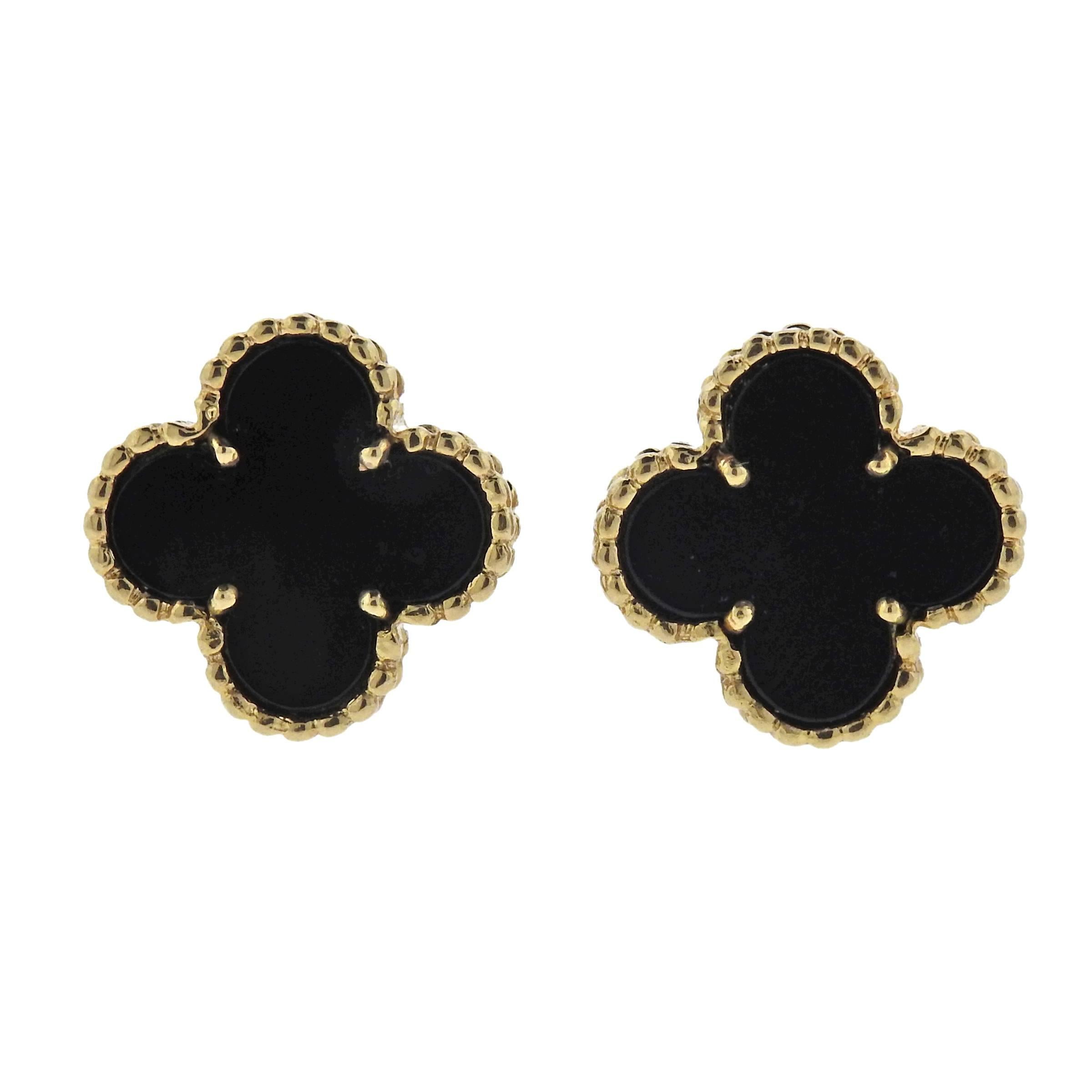 Van Cleef & Arpels Vintage Alhambra Onyx Gold Earrings