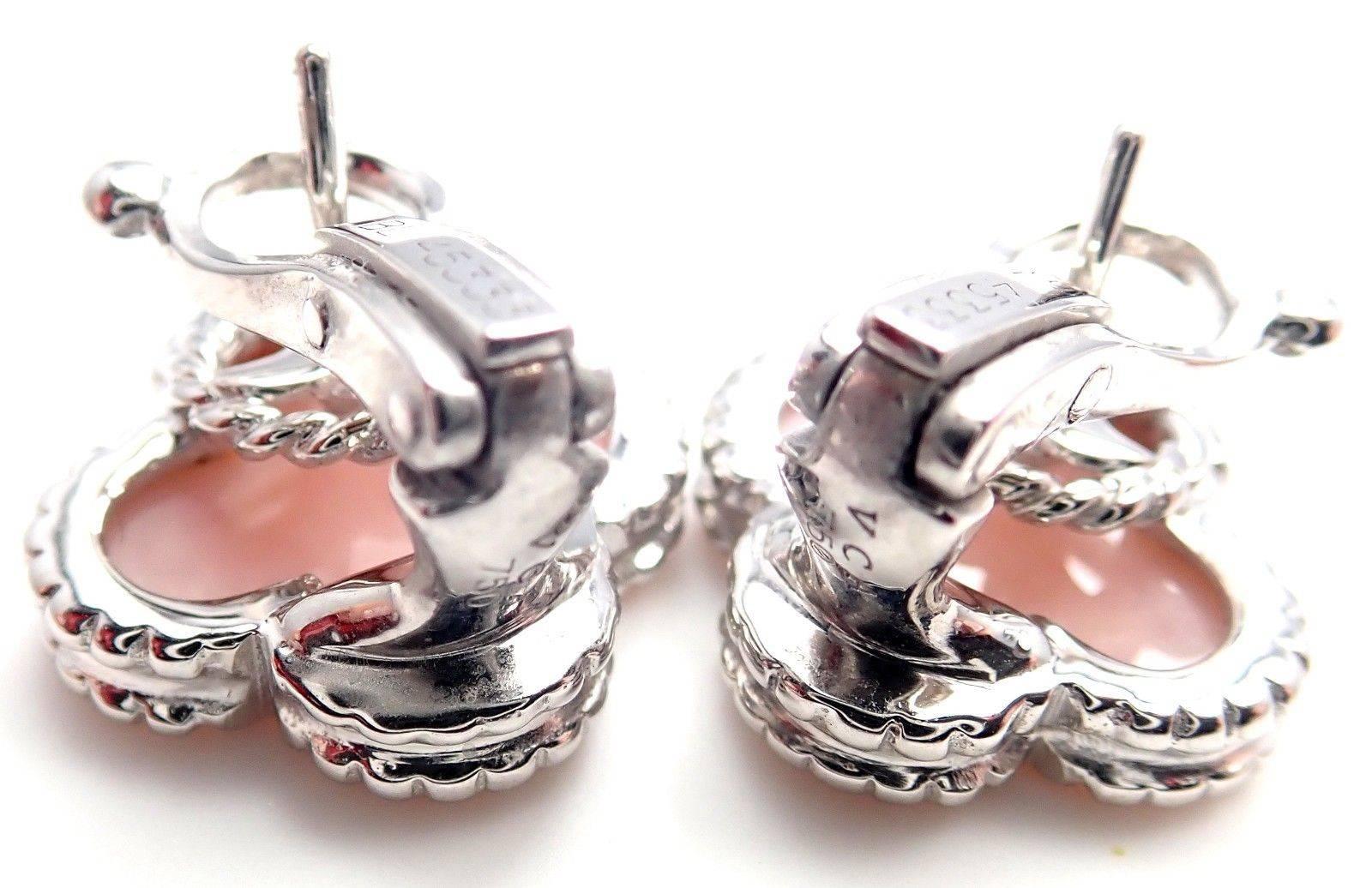 Van Cleef & Arpels Vintage Alhambra Pink Opal White Gold Earrings 2