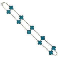 Van Cleef & Arpels Vintage Alhambra Turquoise Ten Motif White Gold Necklace