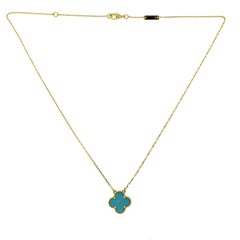 Van Cleef & Arpels Vintage Alhambra Turquoise Gold Single Pendant Necklace
