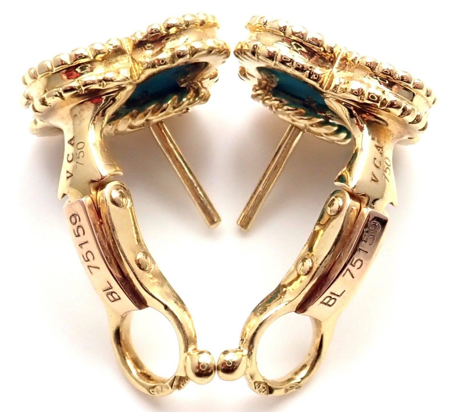 Van Cleef & Arpels Vintage Alhambra Turquoise Yellow Gold Earrings 3