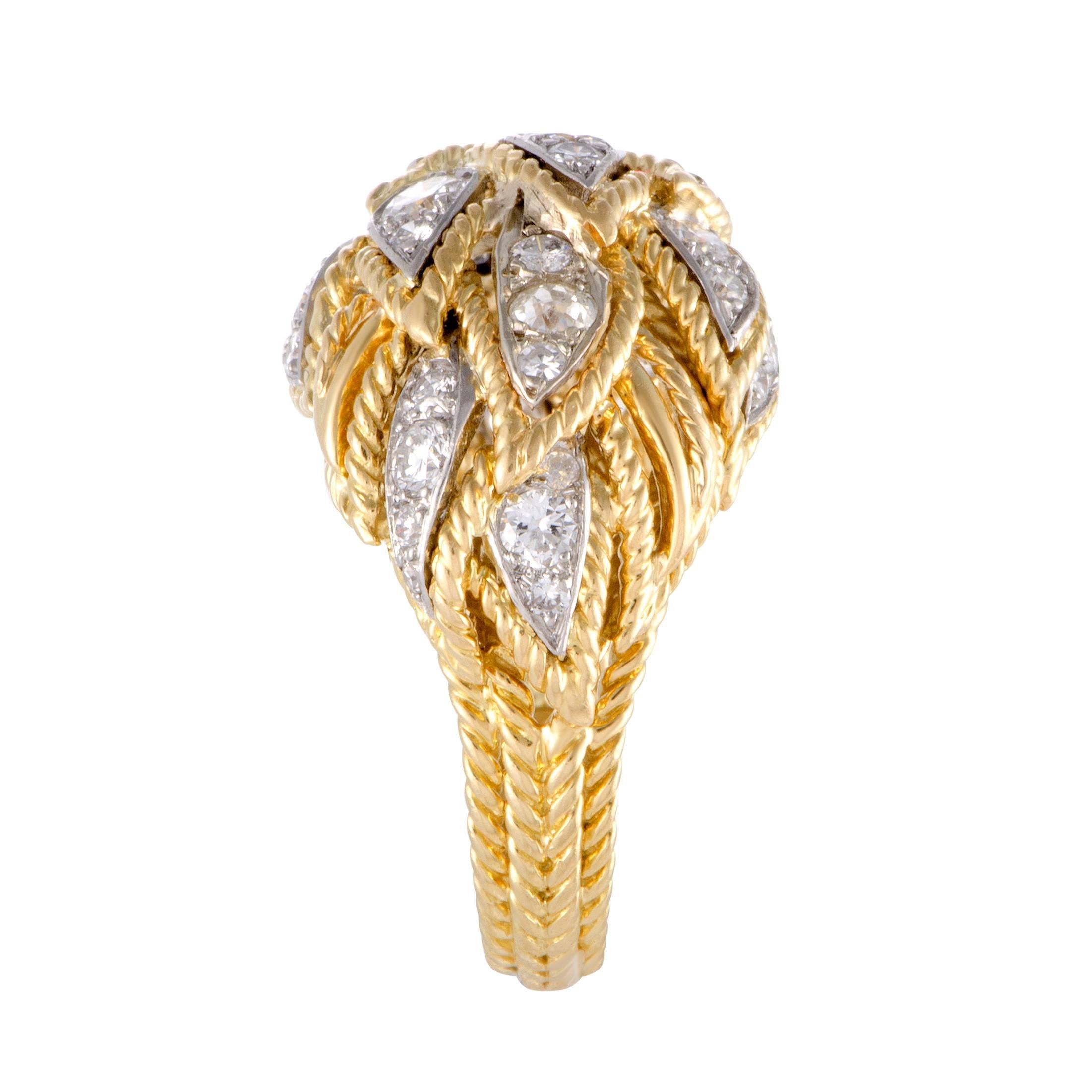 Round Cut Van Cleef & Arpels Vintage Diamond Gold Bombe Ring