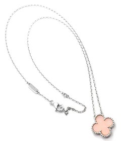 Van Cleef & Arpels Vintage Pink Opal White Gold Pendant Necklace