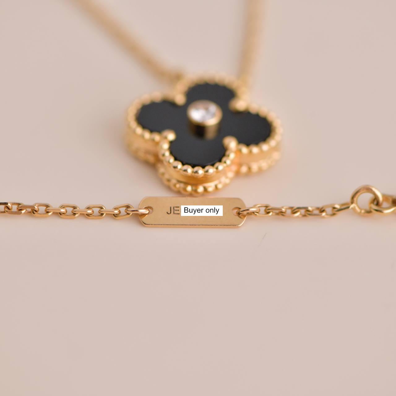 Van Cleef Alhambra 2016 Holiday Diamond Onyx Pendant Necklace 2