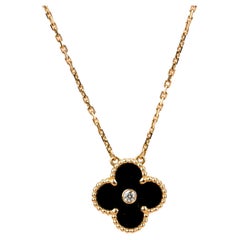 Van Cleef Alhambra 2016 Holiday Diamond Onyx Pendant Necklace