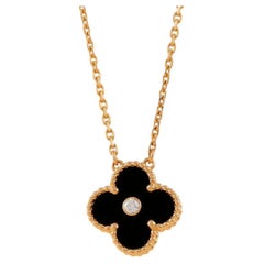 Van Cleef & Arpels Alhambra 2016 Holiday Diamond Onyx Pendant Necklace