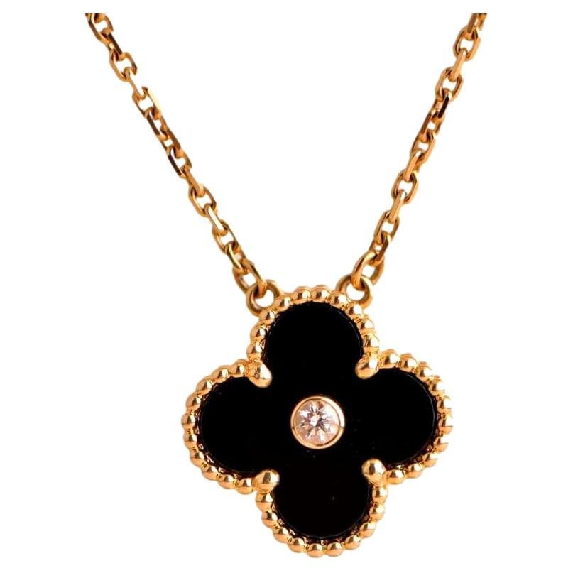 Van Cleef Alhambra 2016 Holiday Diamond Onyx Pendant Necklace
