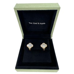 Van Cleef Alhambra Mother of Pearl 18 Karat Yellow Gold Leverback Earrings