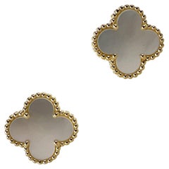 Van Cleef Alhambra Mother of Pearl 18 Karat Yellow Gold Leverback Earrings