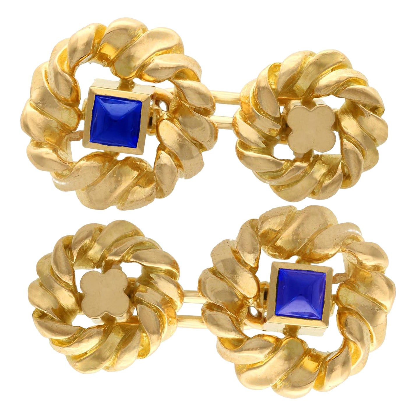 Manschettenknöpfe aus 0,60 Saphir und 18 Karat Gelbgold von Vanh Clef and Arpels - 1960