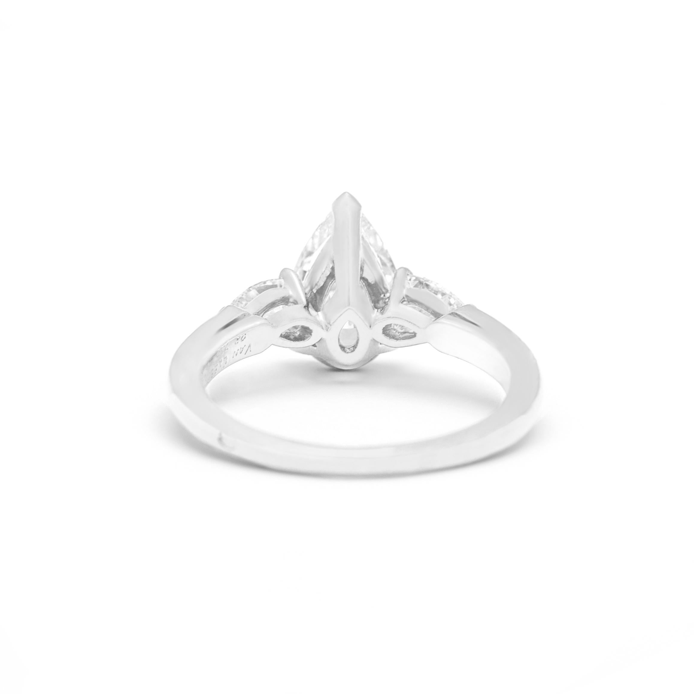 Women's or Men's Van Cleef and Arpels 1.51 carat Pear Shape D Vvs1 Solitaire White Gold Ring